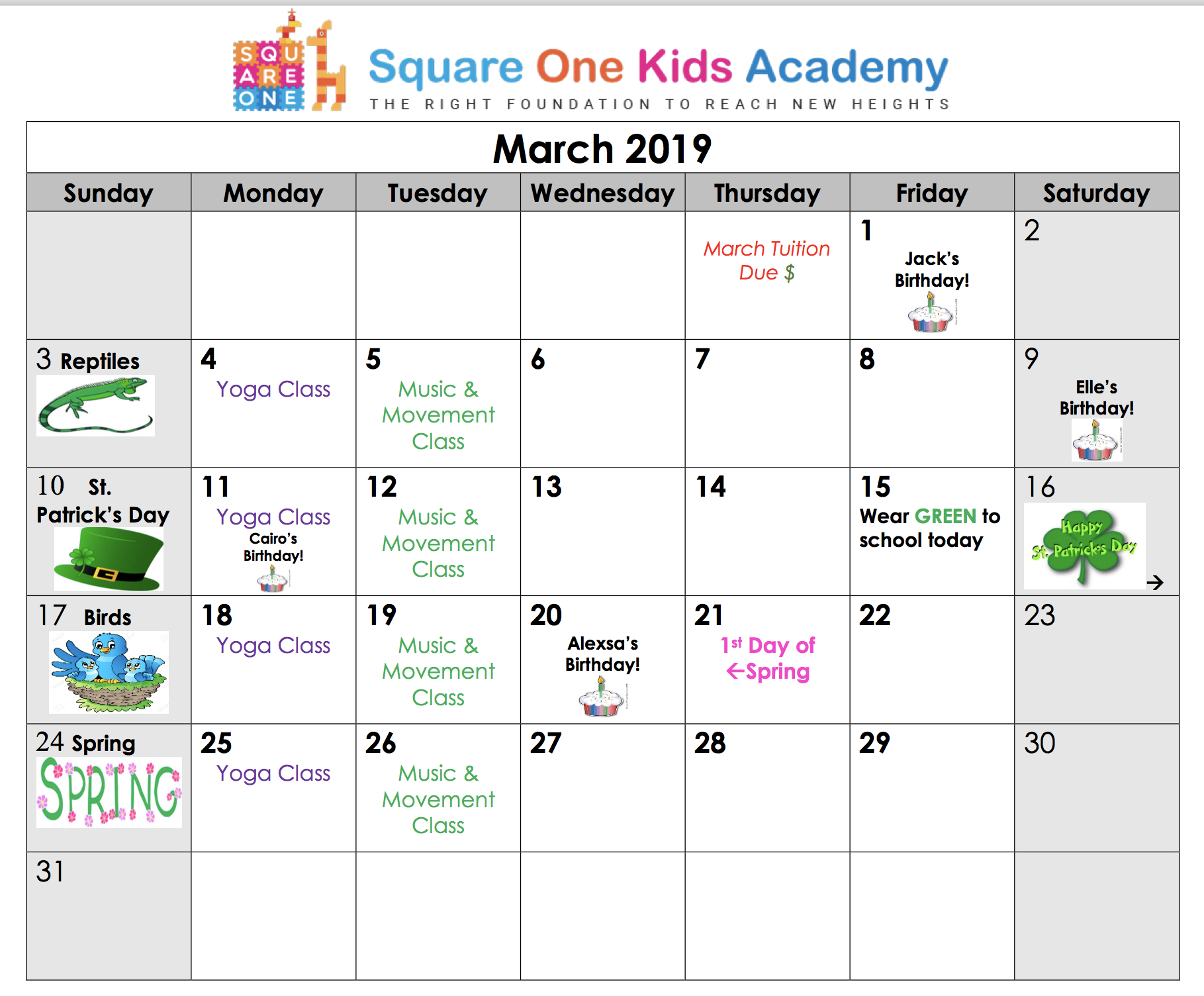 March 2019 | Square One Kids Academy